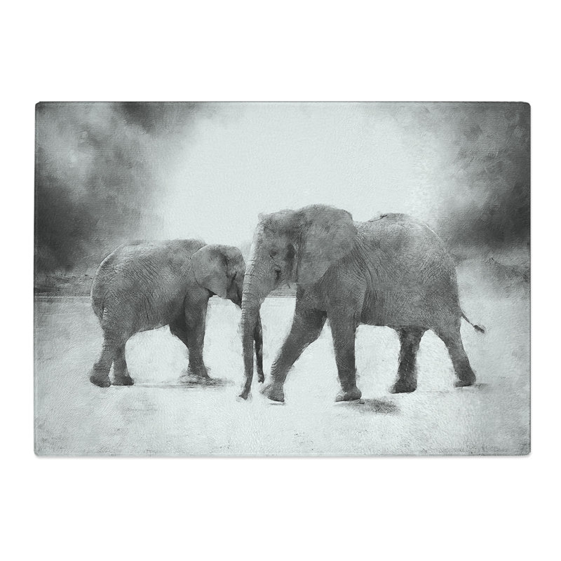 Tempered Glass Elephants Crossing Paths Chopping Board, 20 cm x 28.5 cm
