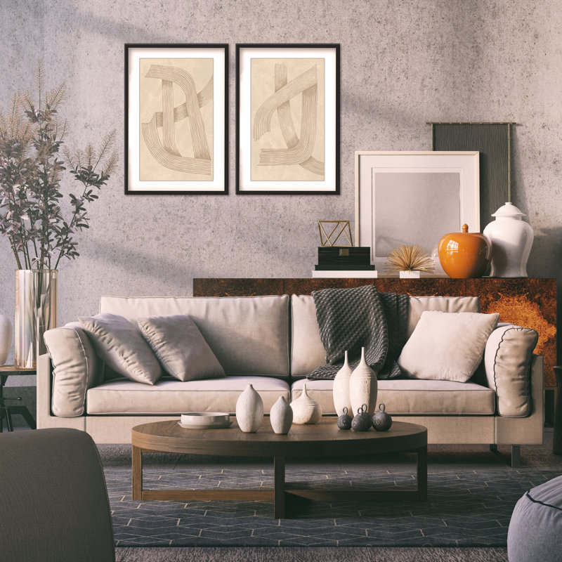 Abstract Sophisticated Line Diptych, 24" H x 32" W