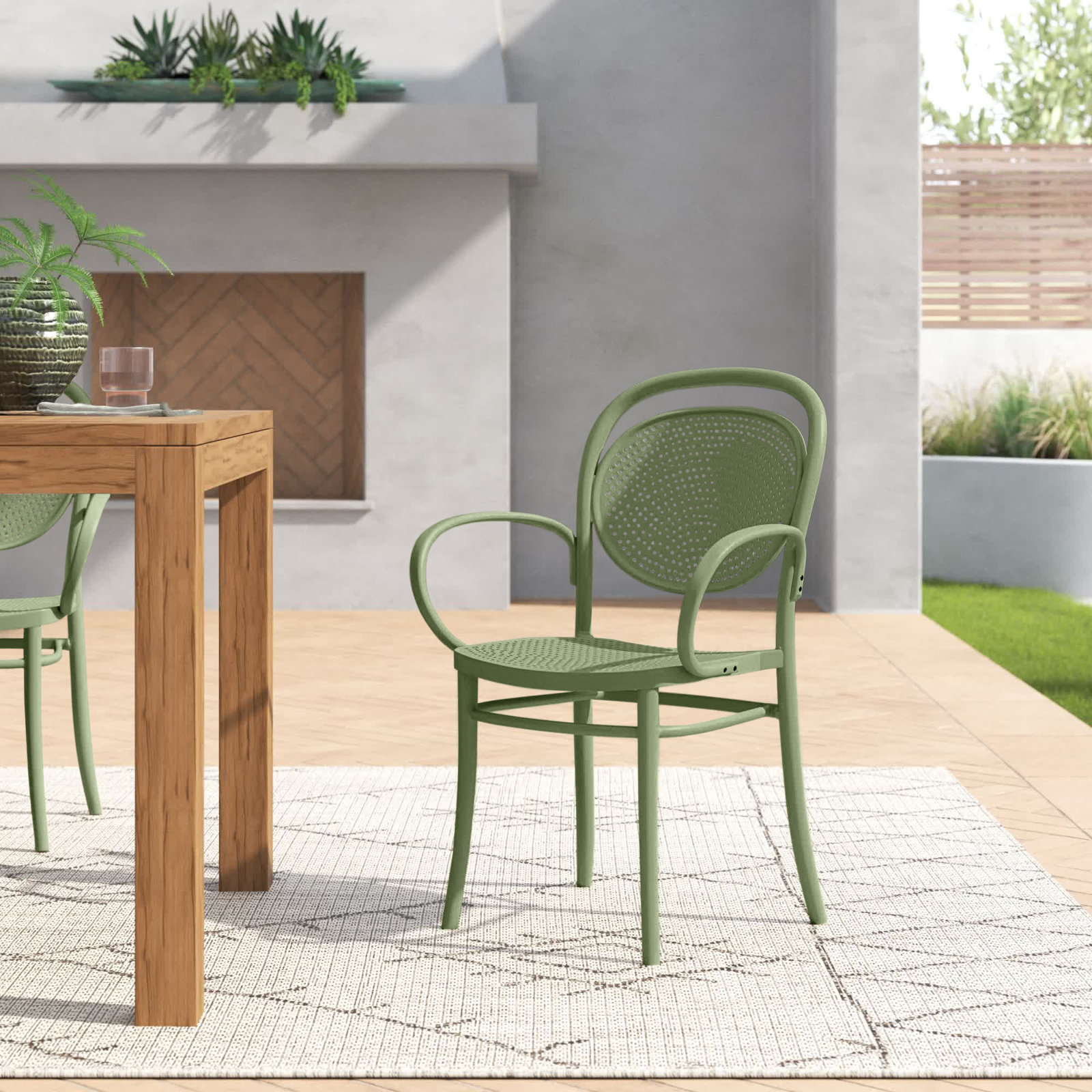 Farrah Stackable Patio Armchair, Olive Green