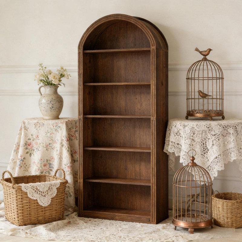 Bibliothèque chic, étagère en bois, bibliothèque arquée