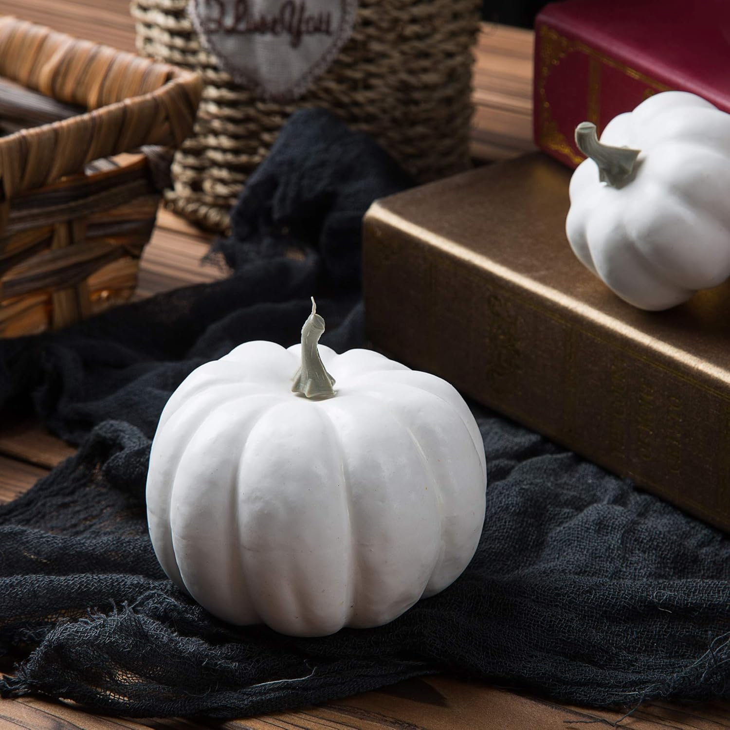 Bibana 12-Piece Artificial Pumpkin Set, White