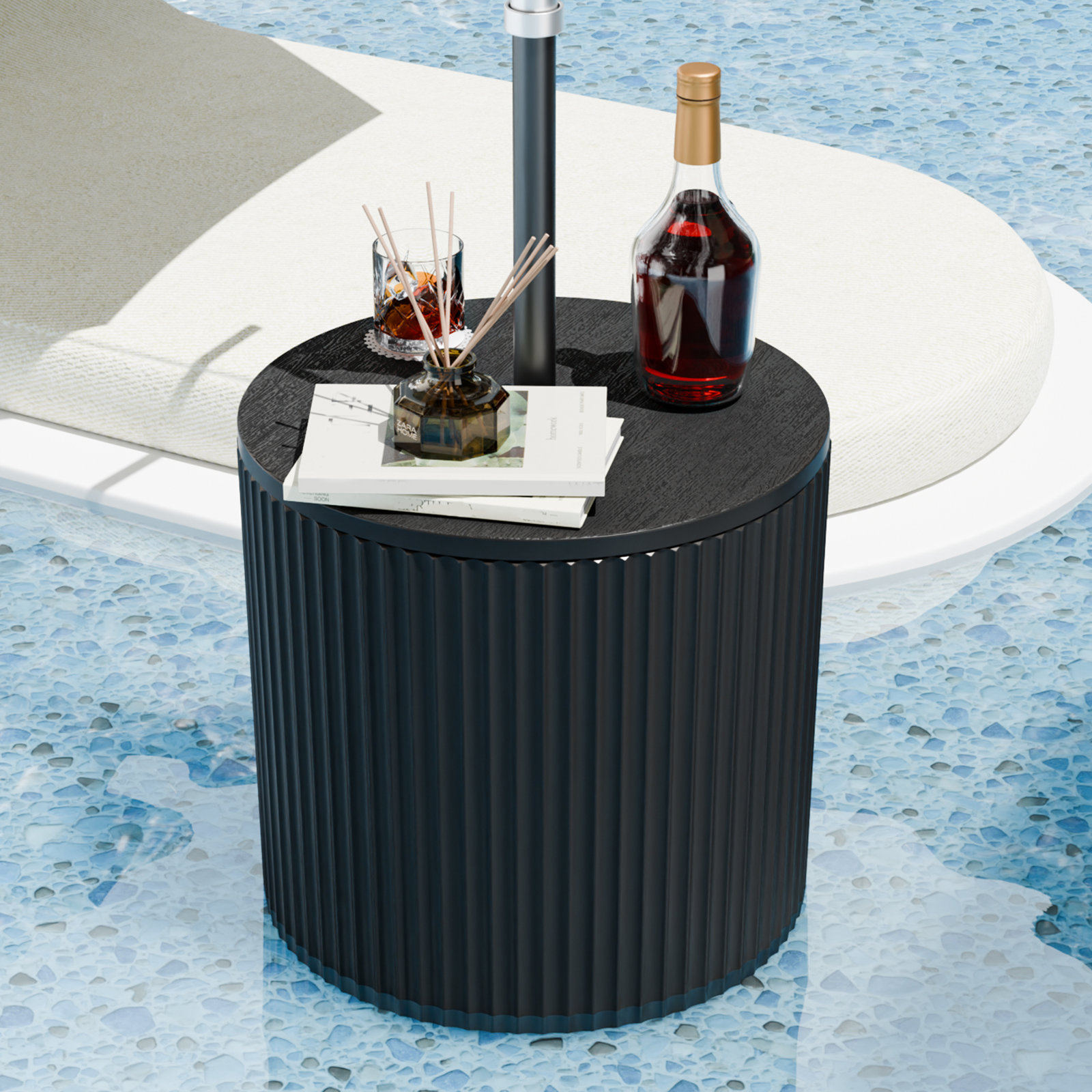 Acker Extendable Patio Side Table, 16.7" H x 14.8" W x 14.8" D, Black