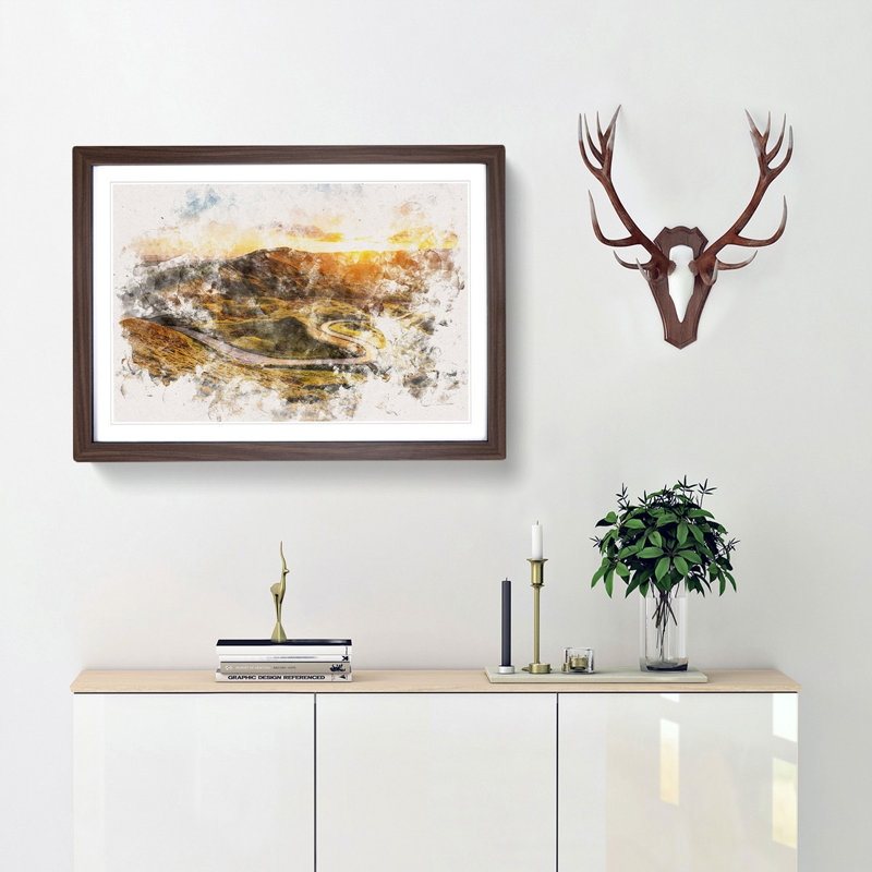 Mam Tor in the Peak District Watercolour - Framed Print, 62cm H x 87cm W x 2cm D, Walnut Framed