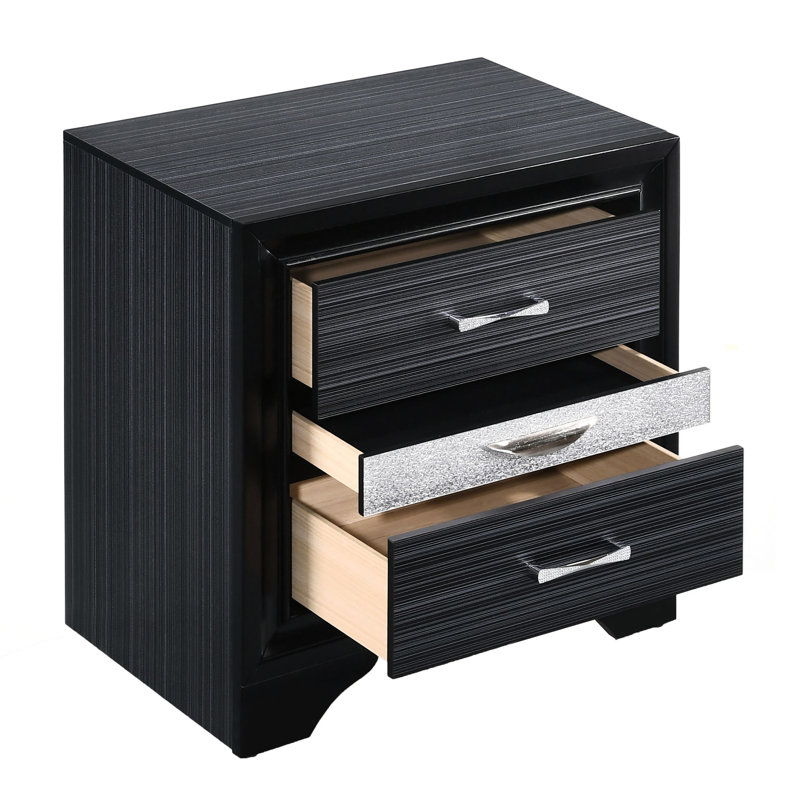 Table de chevet noire à 3 tiroirs - Unité de rangement fonctionnelle et moderne