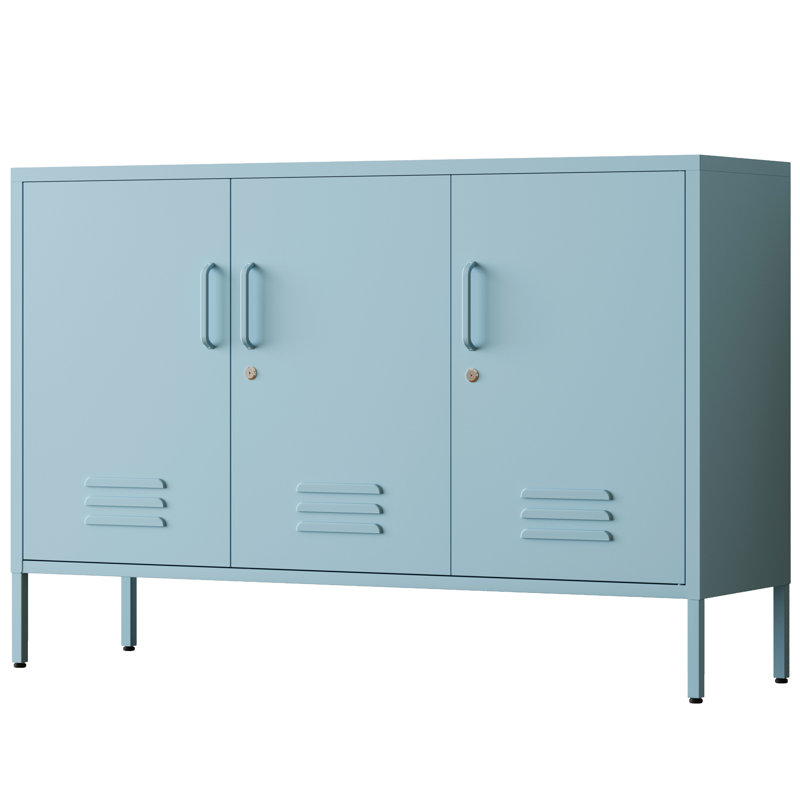 47.3" Wide 3-Door Lockable Metal Storage Cabinet with Accent Cabinet Locker, Heavy Duty Home Tool Cabinet, 2 Removable Shelves & Easy Assembly, for Home, Office, Entryway and Hallway Blue