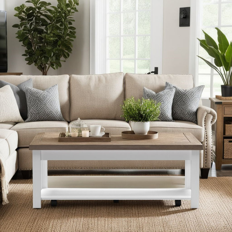 Brixham 48 inch Coffee Table, No Assembly Required, Two-Tone Finish, Denim/Whiskey