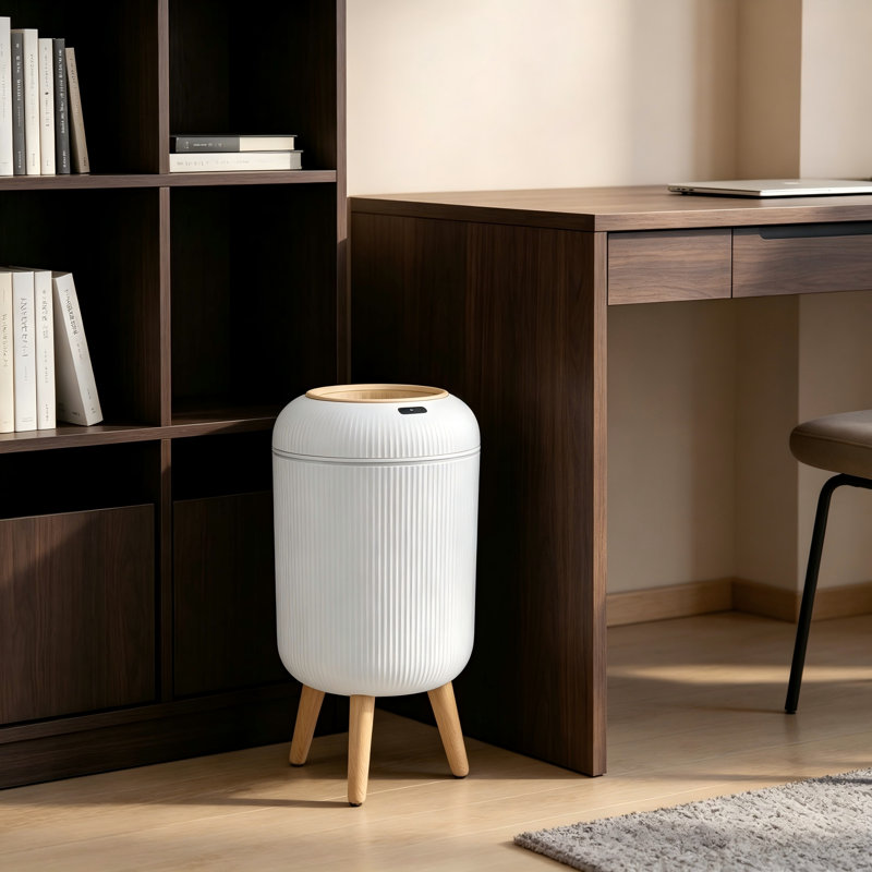 Poubelle intelligente à capteur de mouvement, ouverture automatique sans couvercle, imperméable, pour la cuisine et la salle de bain, 2,6 gallons, blanc.