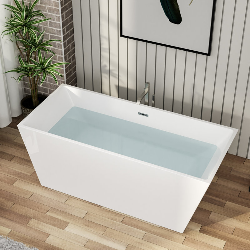 Baignoire profonde autoportante en acrylique blanche de 67,8 po x l 30 po avec rétention de chaleur, bonde escamotable et trou de trop-plein 13,8 po