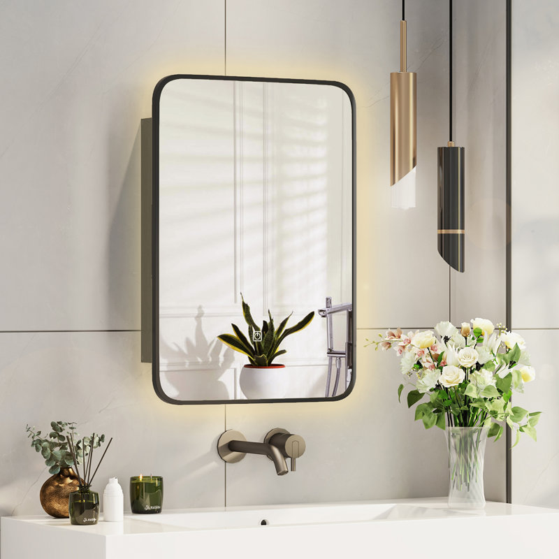 Armoire à pharmacie avec miroir et 3 tablettes fixes Leonne W H, 23.6" H x 16.5" W x 4.5" D