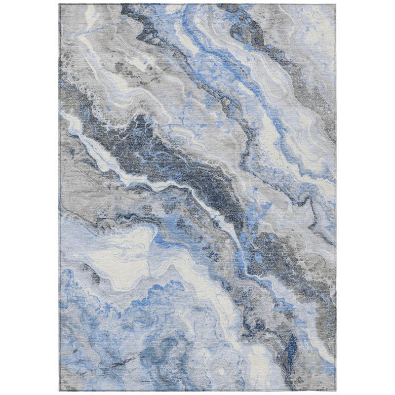 Tapis d'extérieur lavable à feuilles bleues et argentées 3 pi x 5 pi