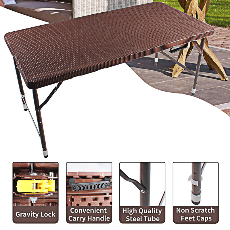 Table de camping portable pliante, Brun