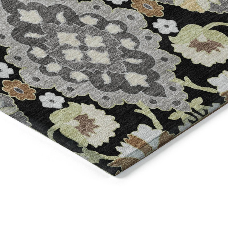 Black Rectangular Washable Synthetic Area Rug, 30" x 20"