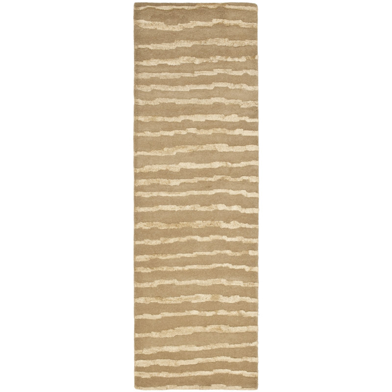 Nukri Hand Tufted Wool/Cotton/Viscose Striped Rug in Beige, Runner 2'6" x 8'