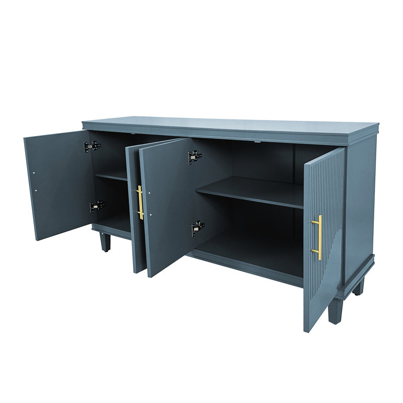 60.12'' Large 4-Door Cabinet For Living Room, Kitchen, Bedroom, Hallway - Blue. & Solid Wood Construction. Ample Storage With Adjustable Shelves. Load Capacity Top Surface. 66 Laminate Blue