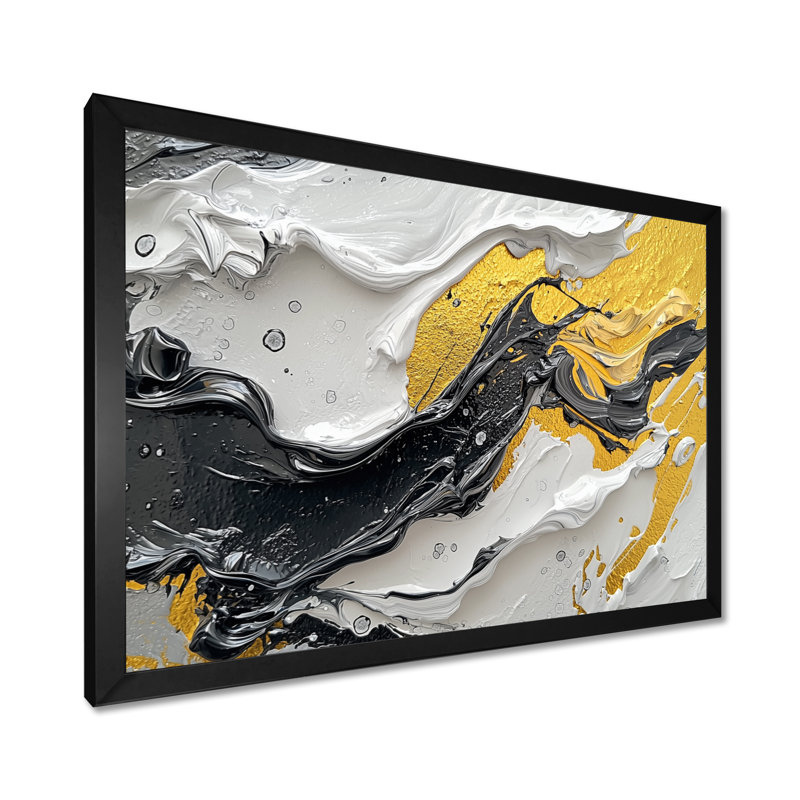 Figurine Ontra noir et jaune en couleur II - art néo-expressionniste, H 24 po x l 32 po, Noir, noir, noir, noir