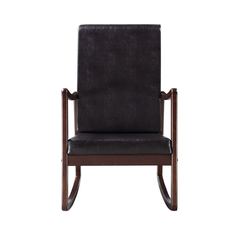 Chaise berçante en cuir synthétique brun foncé et finition espresso
