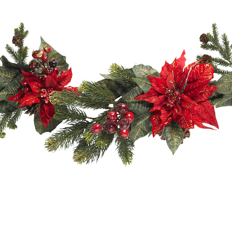 Guirlande poinsettia et baie, 60 po x 4 po
