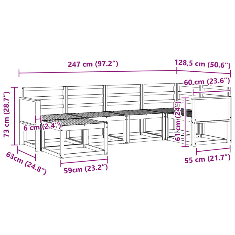 247cm Wide Patio Sectional, Natural/Grey