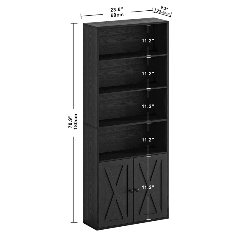 Manito Bookcase with Door, Vintage Black, (6 Shelves) 70.9" H x 23.6" W x 9.3" D