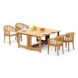7 Pcs Grade-A Teak Wood Dining Set: 60" Square Rectangle Butterfly Table And 6 Lenong Arm Chairs #11LN1406