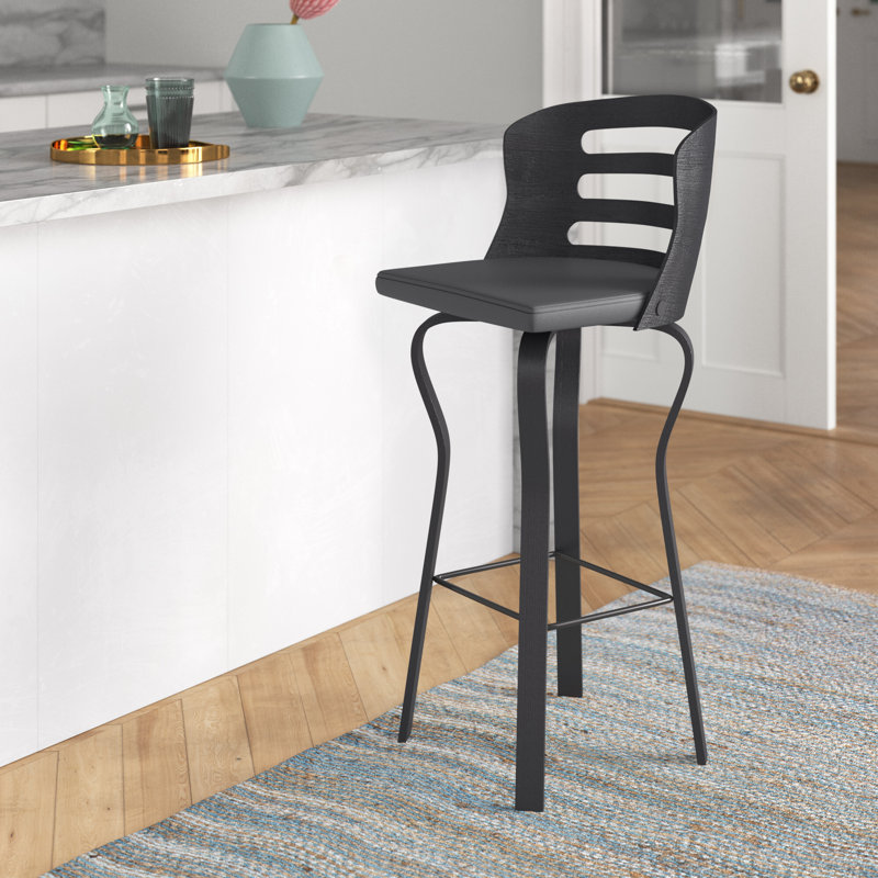 Tabouret de bar ou de comptoir pivotant Aldborough en similicuir, bois cintré et métal, Noir, gris