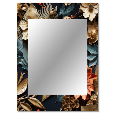 Pommier Vintage Tuscan Flowers - Paisley  Unique Wall Mirror Decor, Glam Large Mirror, Printed Metal Art