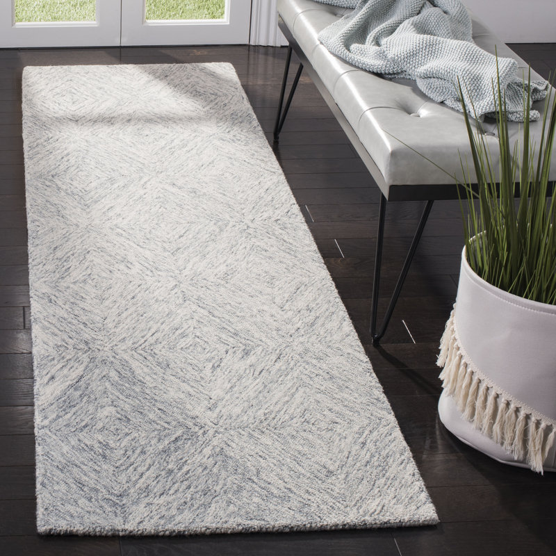 Geometric Handmade Tufted Wool Silver Area Rug, Runner 2'3" x 8'