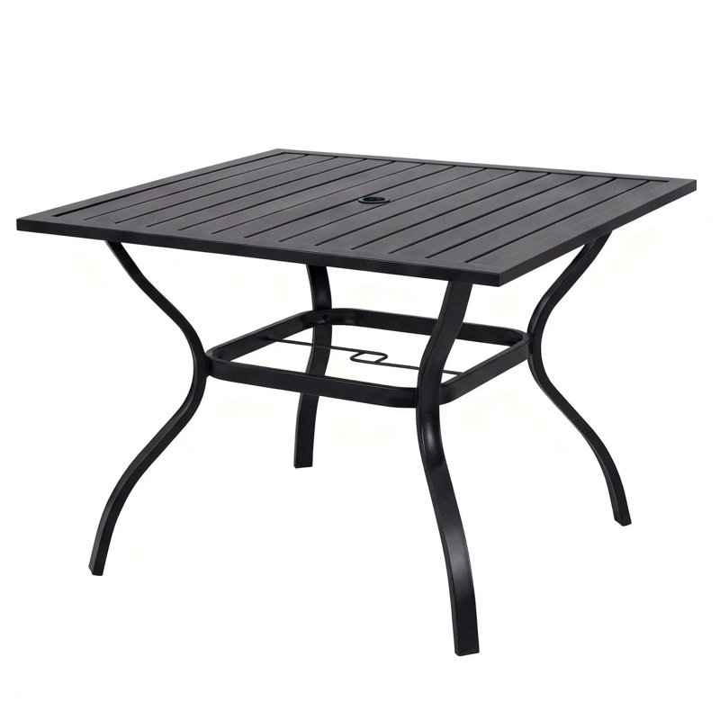 Metal Steel Slat Patio Dining Table Square Backyard Bistro Table Outdoor Furniture Garden Table