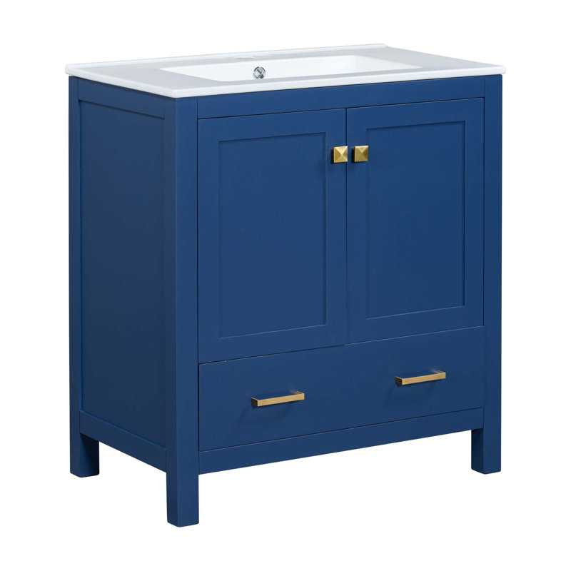 Ensemble de meuble-lavabo moderne avec lavabos doubles et options de rangement polyvalentes, Bleu