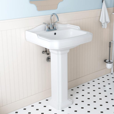 Lavabo de salle de bain piédestal rectangulaire en porcelaine vitrifiée avec trop-plein pour robinets centraux 4 "l 22,8" x H 35,5 "Piedmont