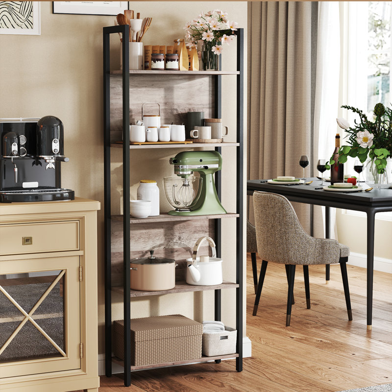 Worthville Etagere Bookcase, Greige/Black, (5 Shelves) 65" H x 24.4" W x 9.4" D