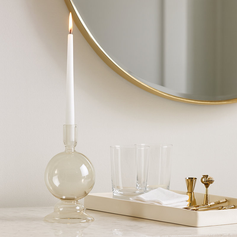 Rupani 7" H Glass Taper Tabletop Candle Holder, Clear