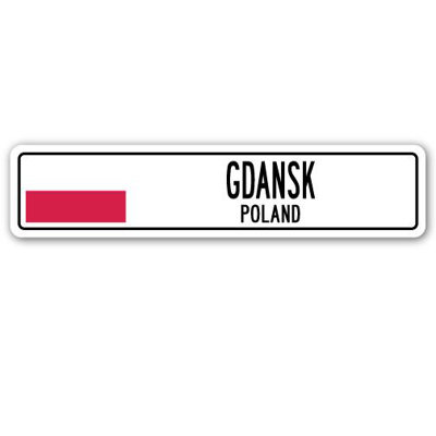 Plaque de rue en aluminium à Gdansk, drapeau de la Pologne