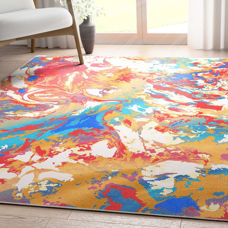  Abstract Harmony Modern Boho Marble Multi Color Flat-Weave Area Rug