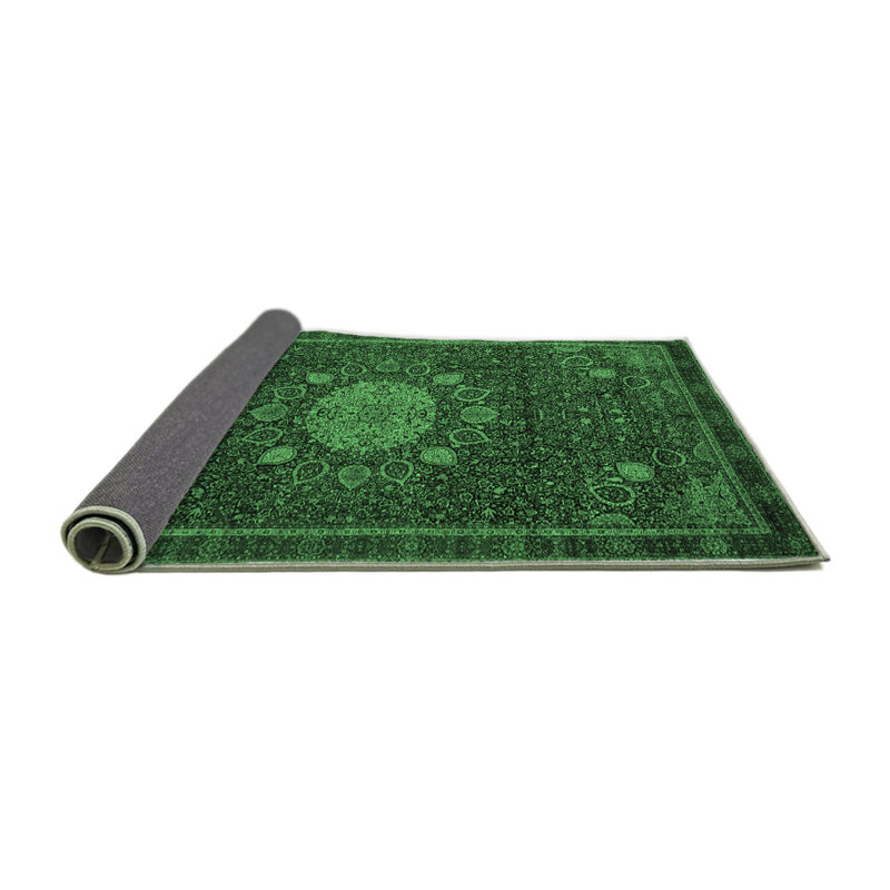 Tapis oriental en laine / polyester tissé à la machine en vert / noir, Carré 8 pi