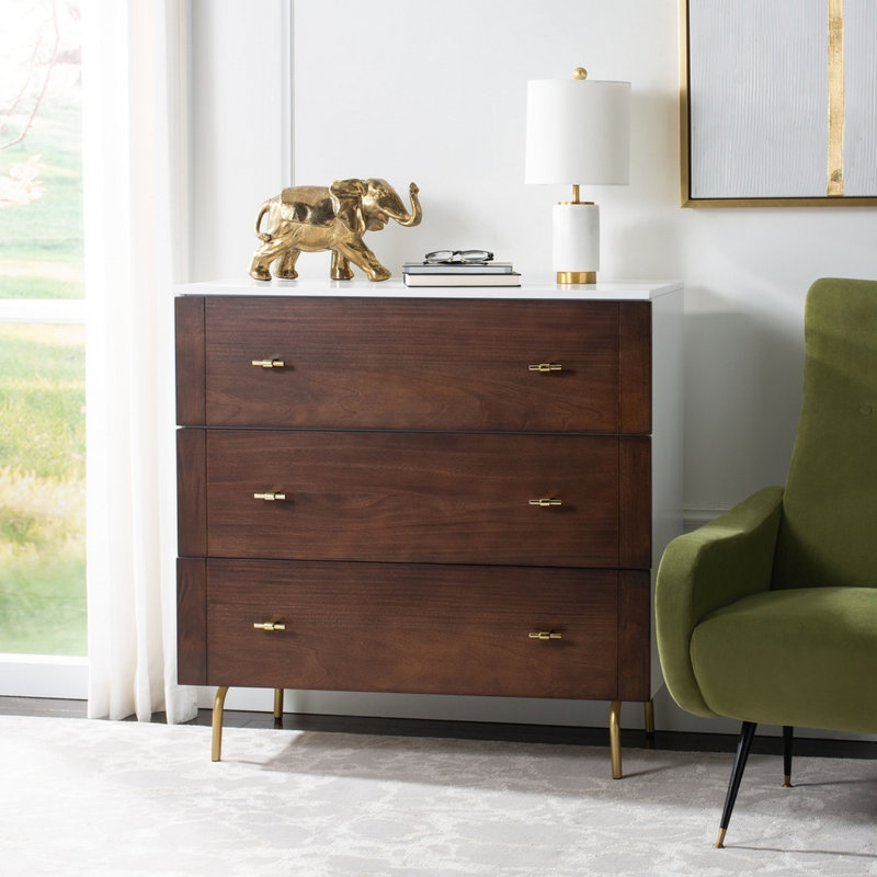 Élégante et luxueuse table de chevet 36 po avec commode de chambre à coucher à 3 tiroirs avec design moderne chic