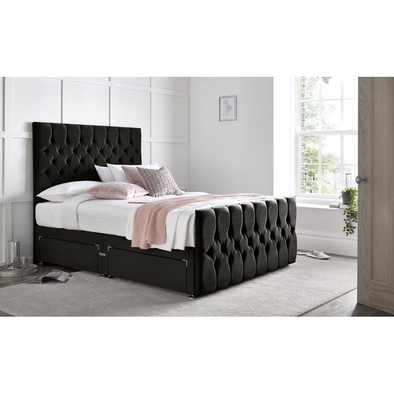 Fleisher Divan Bed with 54" Floorstanding Headboard, Small Single (2'6), Black, No Drawer