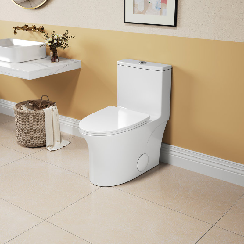 Toilette 1,1 / 1,6, blanc céramique, hauteur confort allongée, et siège à fermeture serrée T039wt, siège doux, installation facile