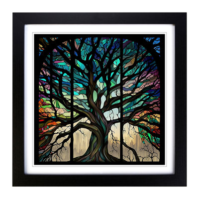 Tree Stained Glass Effect - Framed Print
