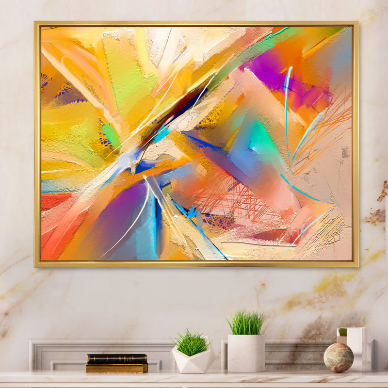 «Paintbursh Sunset Waves Impression», reproduction sur toile flottante, H 8 po x l 12 po x P 1 po, Cadre flottant doré