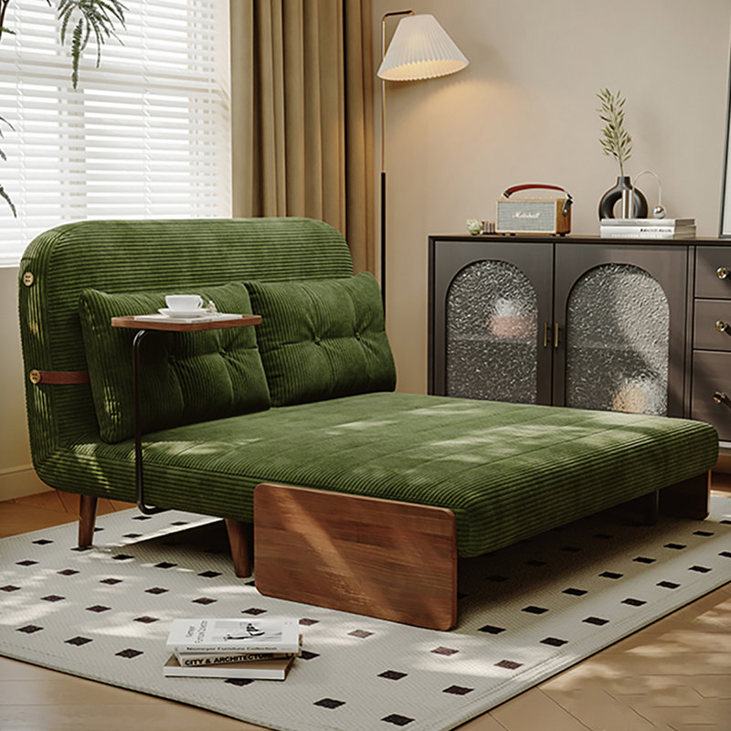 Canapé-lit vert moderne en velours côtelé minimaliste avec coussins, H 33,86 po x l 59,06 po x P 78,74 po