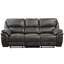 Fauteuil inclinable moderne 3 places en microfibre grise, structure en bois massif et contreplaqué, capacité de 136 kg par siège, inclinaison par tirette, coussins de dossier fixes, dossiers amovibles (3 places, dossiers, capacité de poids).
