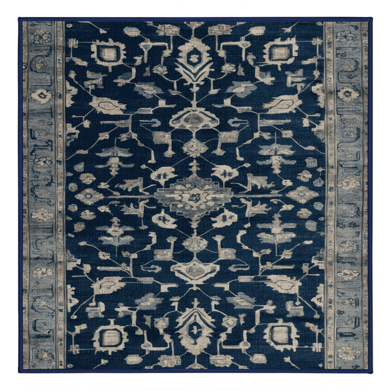 Machine Washable Overdyed Blue Area Rug, Square 4'