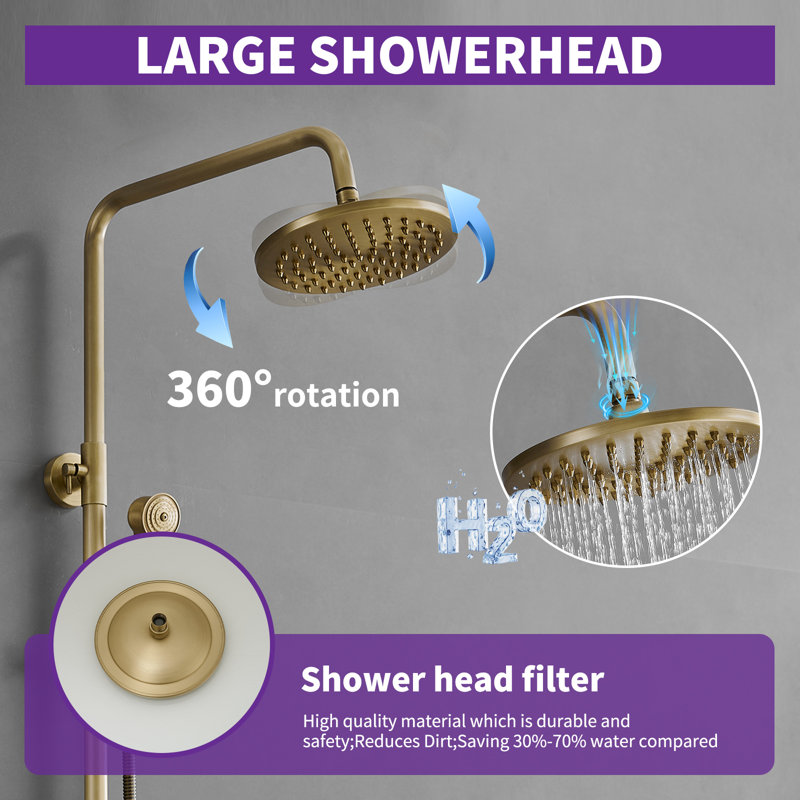 VIBRANTBATH Terra Flow Antique Bronze 8-in Waterfall Dual Head Shower Faucet Bar System with 2-way Diverter ( Ceramic Disc Valve Included )