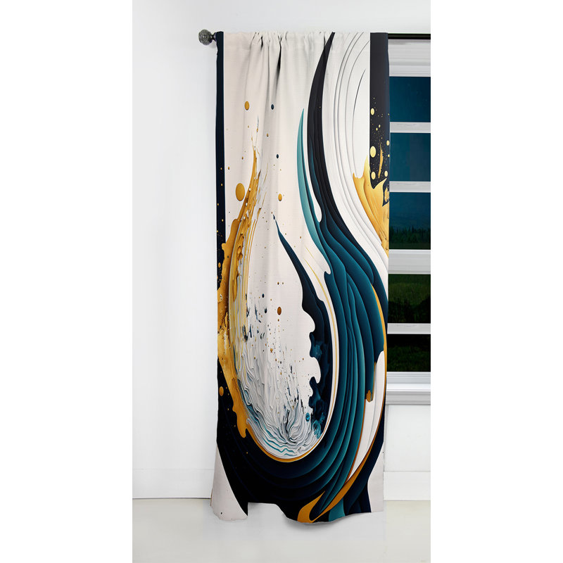 Bleu et or, art moderne, peinture abstraite VI - Rideau occultant abstrait - 1 panneau, L 52 po x L 108 po