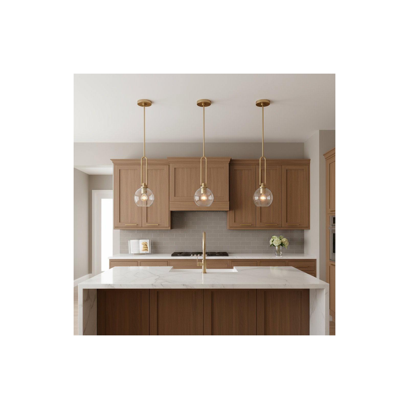 Hermina Single Light Glass Dimmable Pendant, Satin Brass