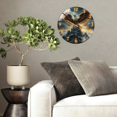 Horloge murale silencieuse en verre trempé de 30 cm, « Horloge Eagle Mountain », sans tic-tac, fonctionne avec des piles (piles AA non comprises), décoration artistique pour la maison