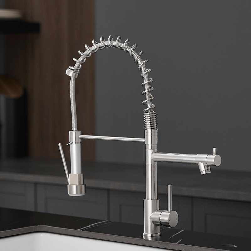 Robinet de cuisine rétractable, acier inoxydable, nickel brossé, contrôle de l'eau facile