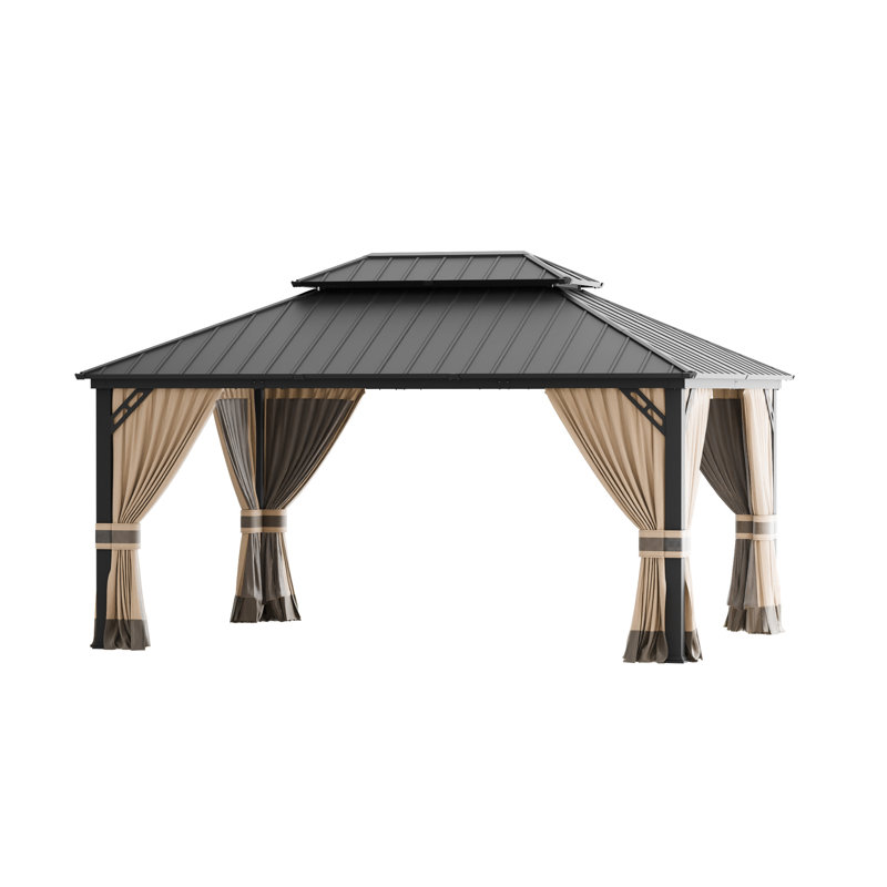 Pavillon de jardin en acier à toit rigide avec moustiquaire et toit ventilé, H 122 po x l 231 po x P 135,4 po, Marine