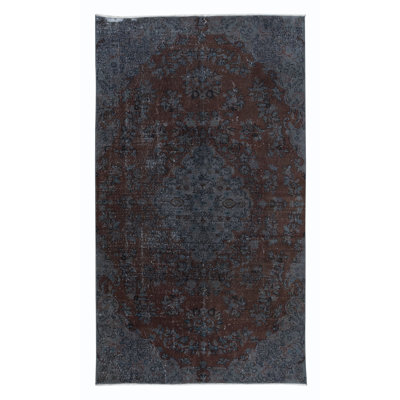 Tapis turc contemporain fait à la main 5 x 8,5 pi en gris et brun pour le salon et la chambre à coucher